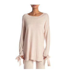 shimera Rib Trim Tie Sleeve Hi-Lo Sweater